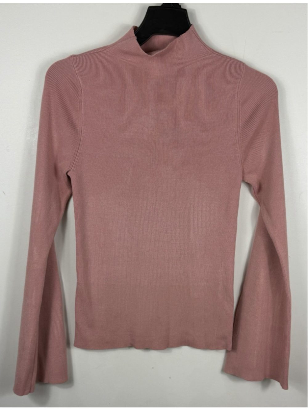 Maeve anthropologie ribbed mock neck sweater pink bell sleeve size S